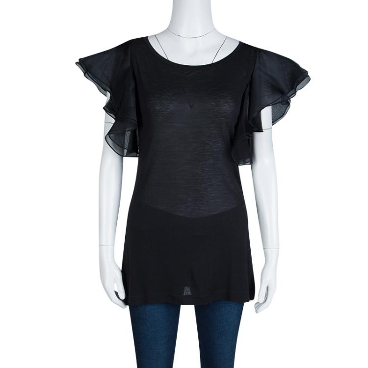 Pre Owned Gucci Black Flutter Sleeve Top XS