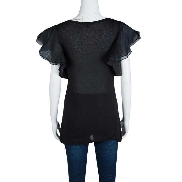 Pre Owned Gucci Black Flutter Sleeve Top XS