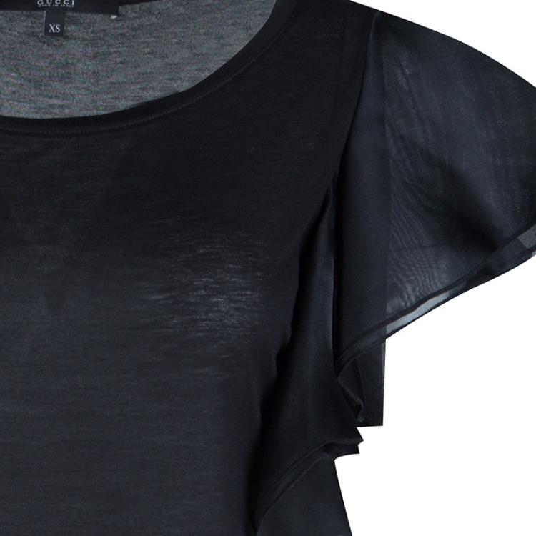 Pre Owned Gucci Black Flutter Sleeve Top XS