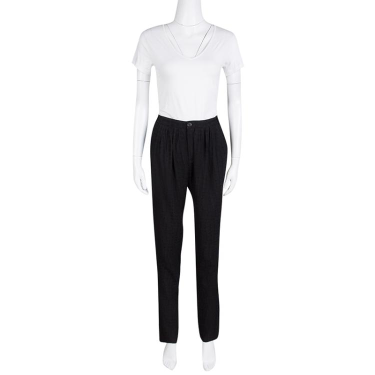 Pre Owned Gucci Black Patterned Jacquard Silk Trousers S