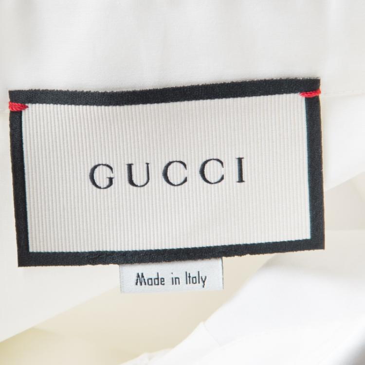 Pre Owned Gucci Magnolia White Cotton Poplin Sylvie Web Trim Brooch Detail Shirt M