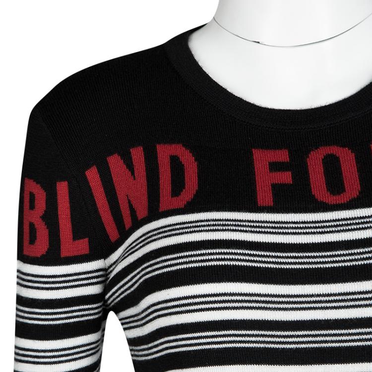 Pre Owned Gucci Monochrome Striped Metallic Cuff Detail Blind For Love Sweater M