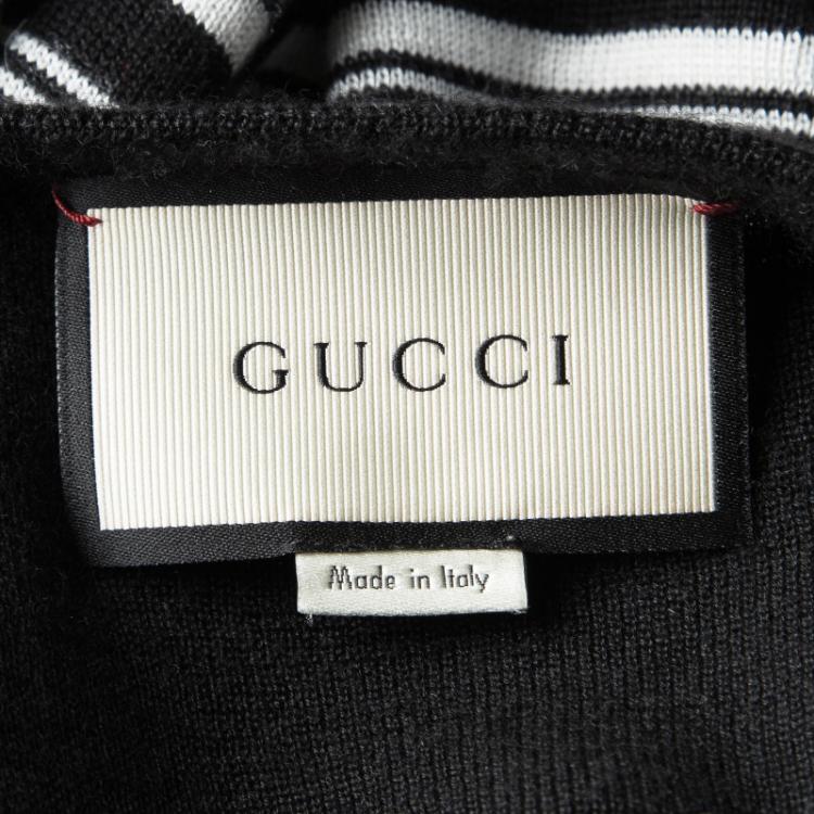 Pre Owned Gucci Monochrome Striped Metallic Cuff Detail Blind For Love Sweater M