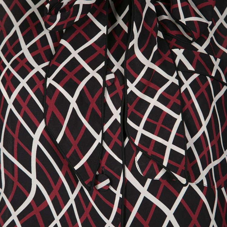 Pre Owned Gucci Black Printed Neck Tie Detail Silk Blouse M