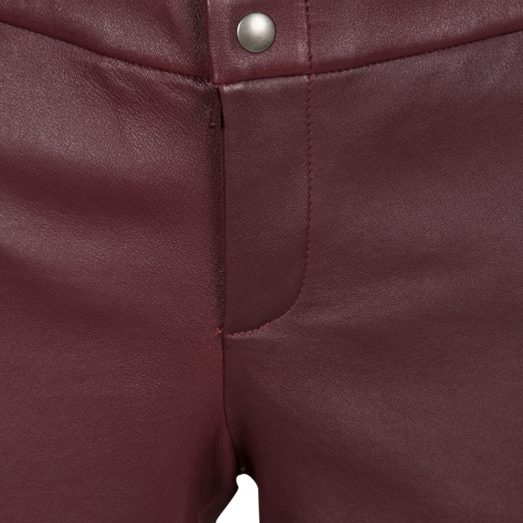 Pre Owned Gucci Burgundy Stretch Leather Zip Detail Leggings M