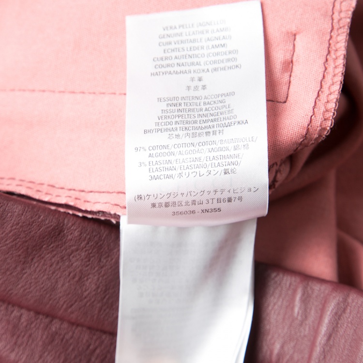 Pre Owned Gucci Burgundy Stretch Leather Zip Detail Leggings M