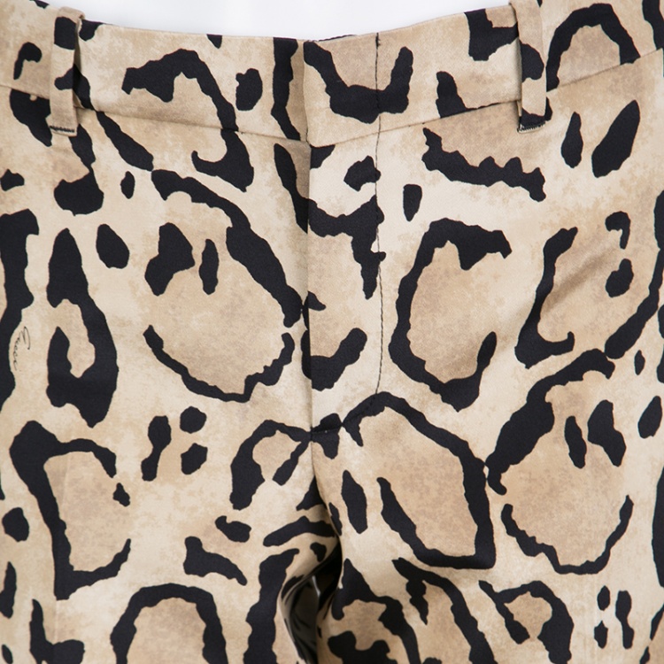 Pre Owned Gucci Beige Animal Printed Silk Tapered Trousers M