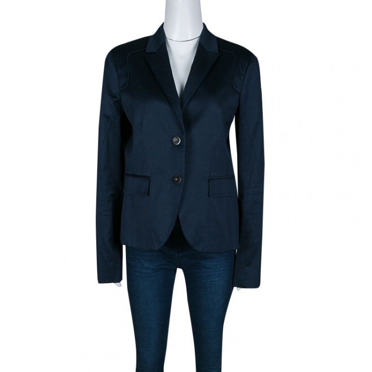 Pre Owned Gucci Navy Blue Stretch Cotton Tailored Two Button Blazer L