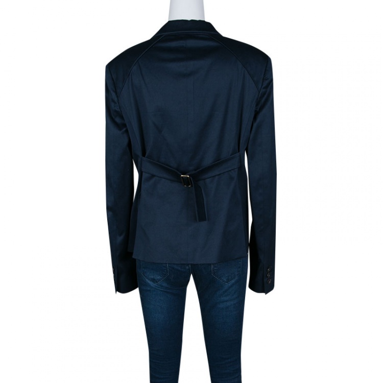 Pre Owned Gucci Navy Blue Stretch Cotton Tailored Two Button Blazer L