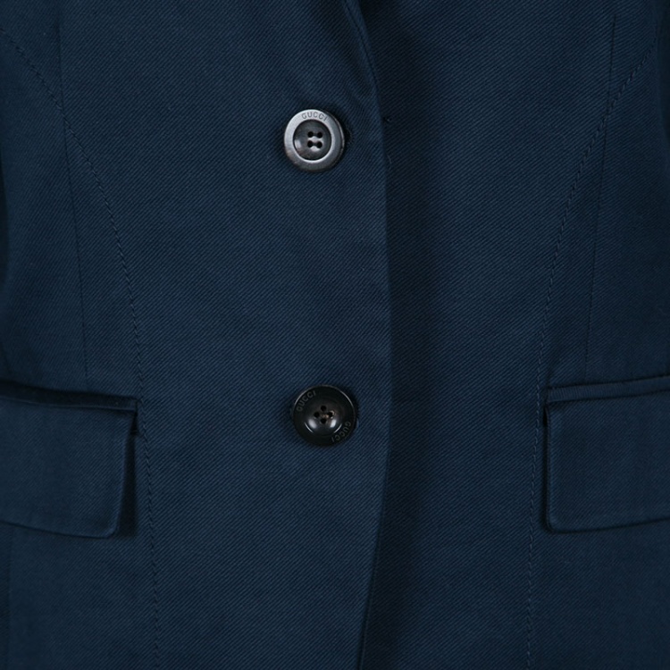Pre Owned Gucci Navy Blue Stretch Cotton Tailored Two Button Blazer L