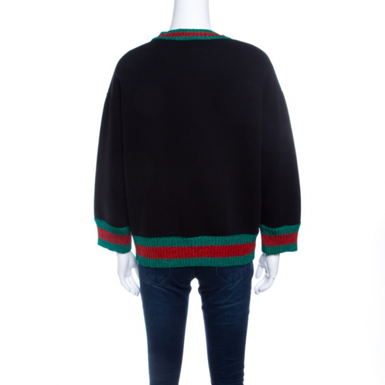 Pre Owned Gucci Black Jersey Lurex Web Trim Detail Ghost Sweatshirt M