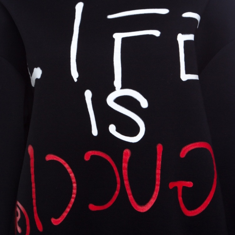 Pre Owned Gucci Black Jersey Lurex Web Trim Detail Ghost Sweatshirt M