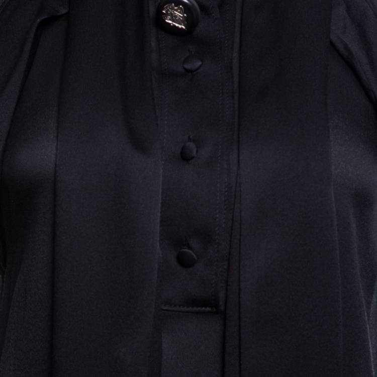 Pre Owned Gucci Black Silk Neck Tie Long Sleeve Blouse M