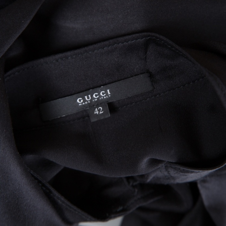 Pre Owned Gucci Black Silk Neck Tie Long Sleeve Blouse M
