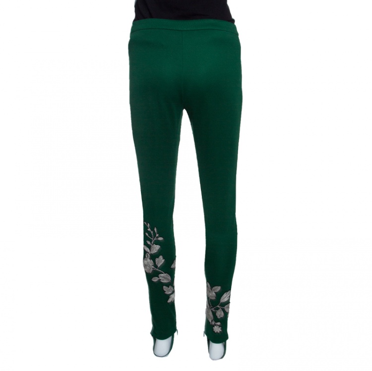 Pre Owned Gucci Green Side Stripe Detail Floral Embroidered Kelly Stirrup Track Pants S