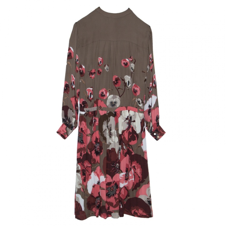 Pre Owned Gucci Brown Floral Printed Long Sleeve Dress S