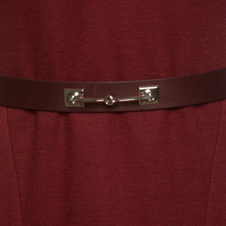 Pre Owned Gucci Red Wool Horsebit Buckle Detail Belted Short Sleeve Dress S