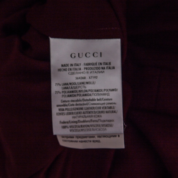 Pre Owned Gucci Red Wool Horsebit Buckle Detail Belted Short Sleeve Dress S