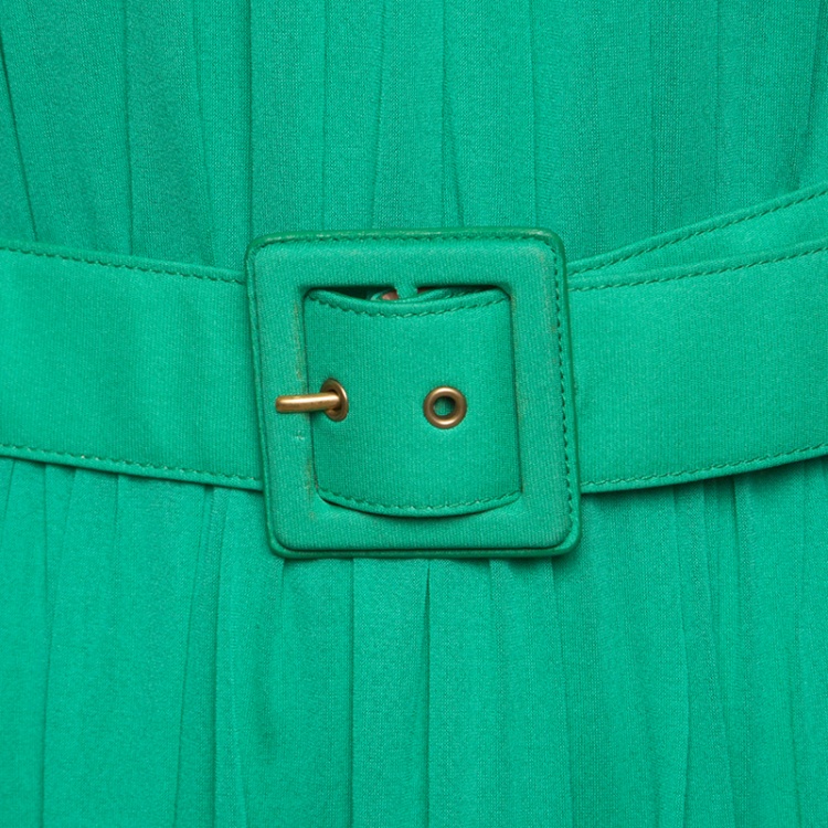 Pre Owned Gucci Mint Green Pleated Sleeveless Belted Dress M