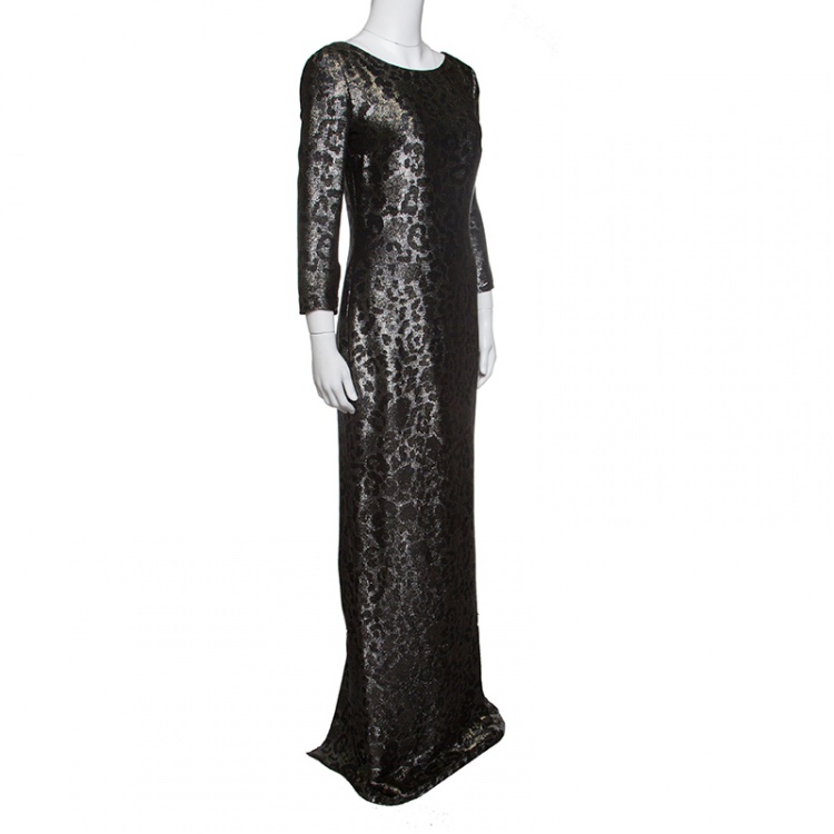 Pre Owned Gucci Metallic Animal Pattern Lurex Jacquard Long Sleeve Gown S