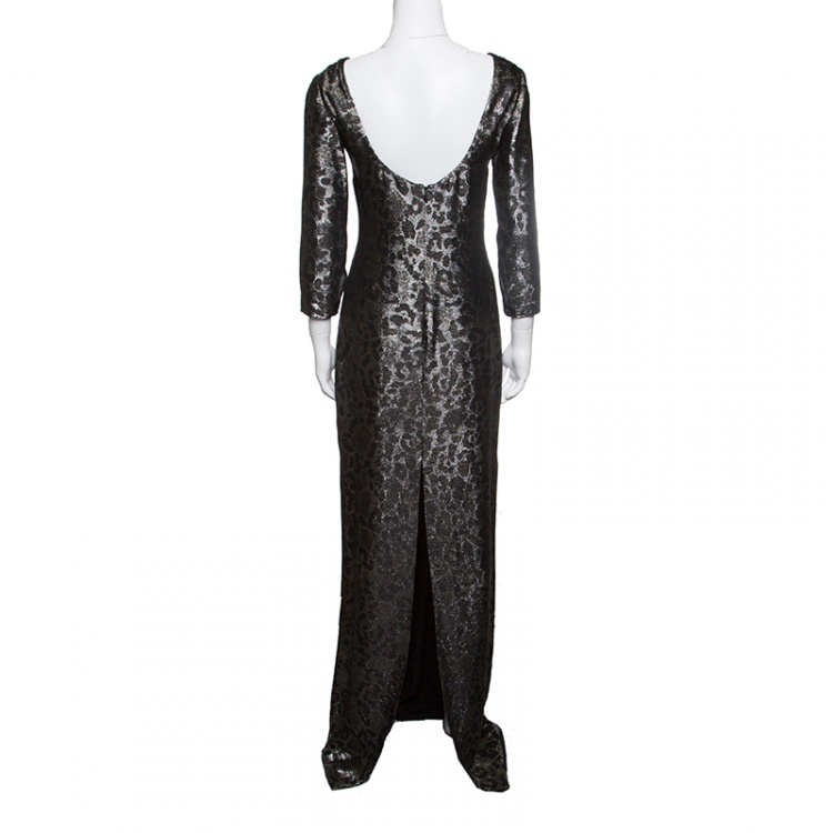 Pre Owned Gucci Metallic Animal Pattern Lurex Jacquard Long Sleeve Gown S