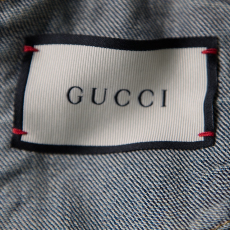 Pre Owned Gucci Blue Faded Effect Embroidered Denim Jacket M