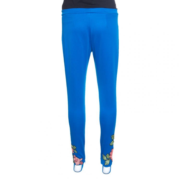 Pre Owned Gucci Blue Side Stripe Detail Floral Embroidered Kelly Stirrup Track Pants S