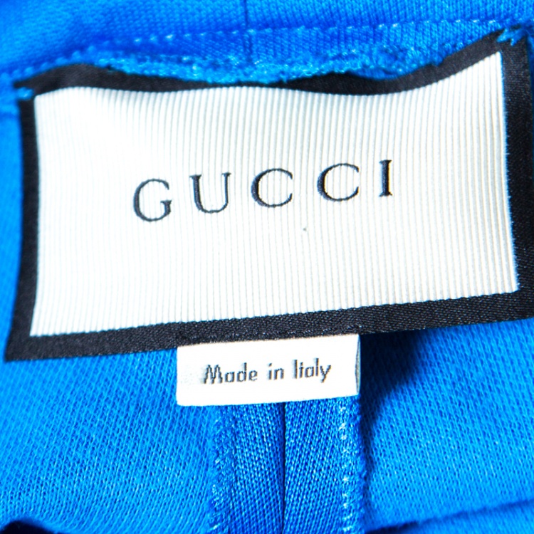 Pre Owned Gucci Blue Side Stripe Detail Floral Embroidered Kelly Stirrup Track Pants S