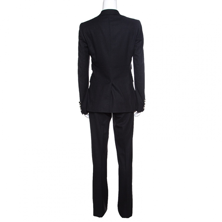 Pre Owned Gucci Charcoal Grey Cotton Tailored Pant Suit S