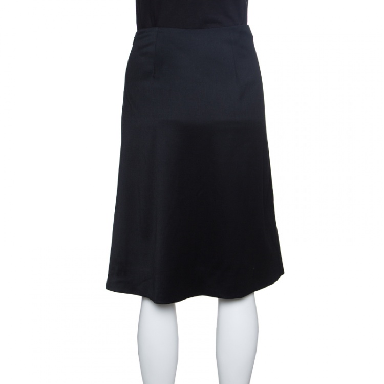 Pre Owned Gucci Black Wool Faux Belt Detail Inverted Pleat Front Skirt S