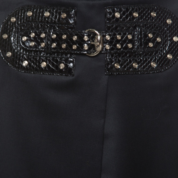 Pre Owned Gucci Black Wool Faux Belt Detail Inverted Pleat Front Skirt S