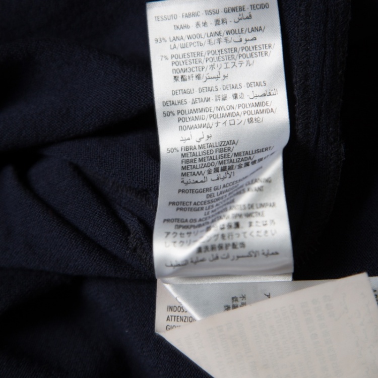 Pre Owned Gucci Navy Blue Wool Ruffled Lurex Trim Buttoned Shoulder Sweater M