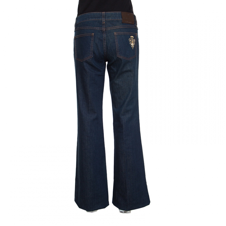 Pre Owned Gucci Indigo Dark Wash Faded Effect Denim Flared Jeans L