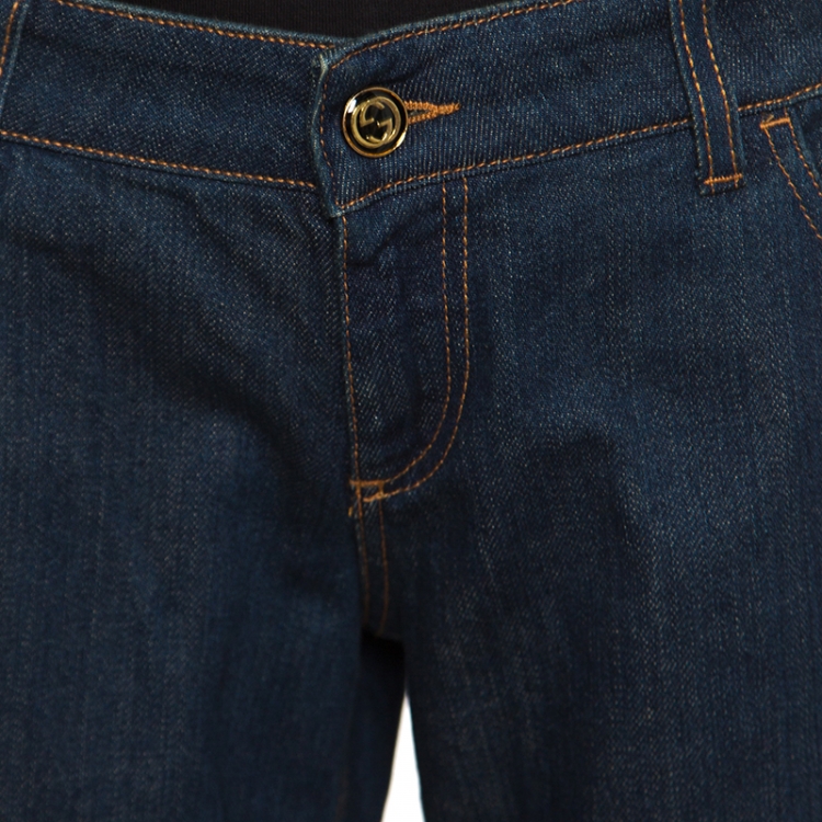 Pre Owned Gucci Indigo Dark Wash Faded Effect Denim Flared Jeans L