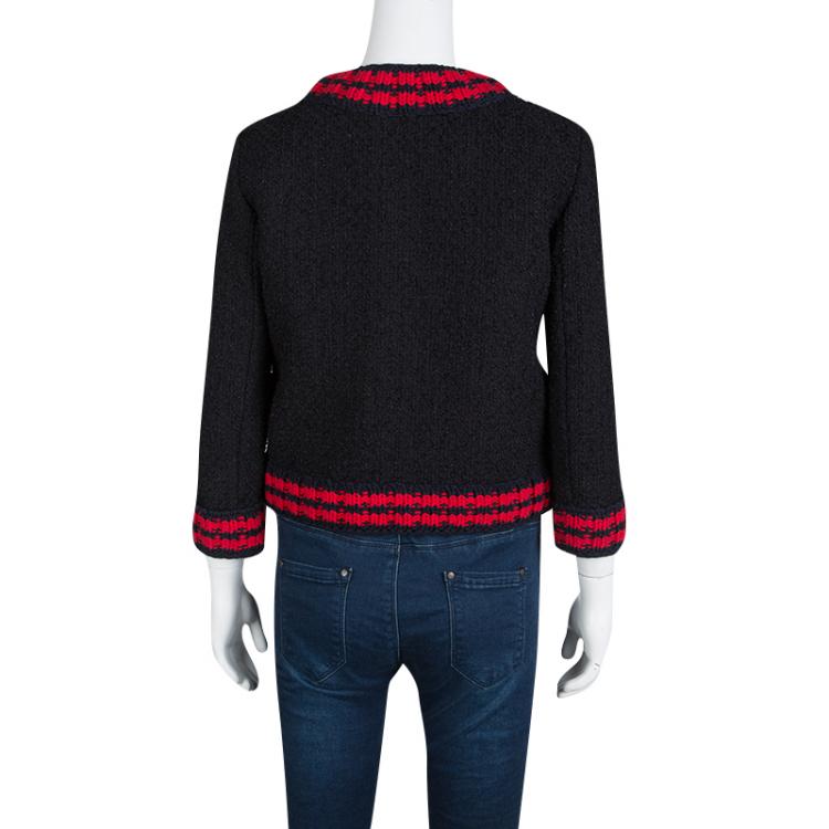 Pre Owned Gucci Black Textured Knit Contrast Trim Jacket M