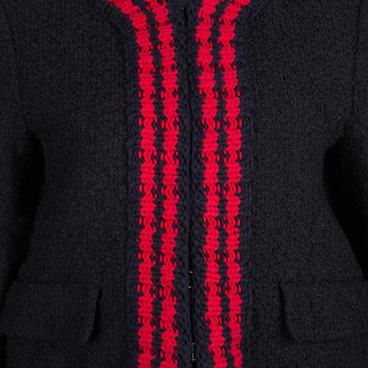 Pre Owned Gucci Black Textured Knit Contrast Trim Jacket M