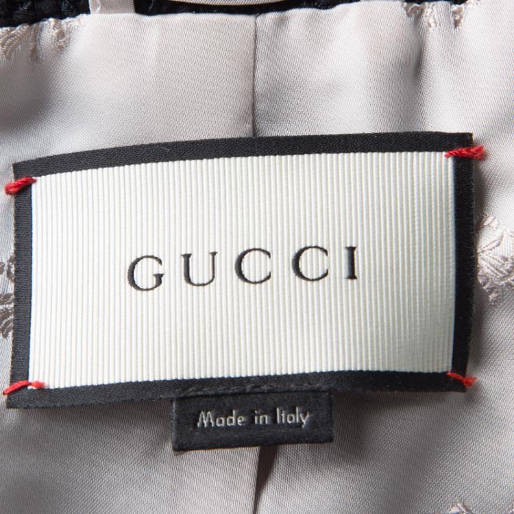 Pre Owned Gucci Black Textured Knit Contrast Trim Jacket M