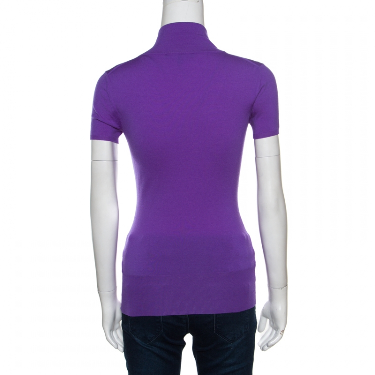 Pre Owned Gucci Purple Wool Horsebit Metal Detail V Neck Sweater Top S