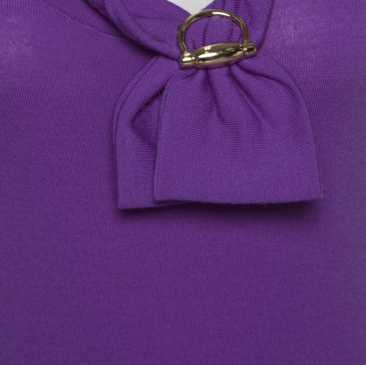 Pre Owned Gucci Purple Wool Horsebit Metal Detail V Neck Sweater Top S