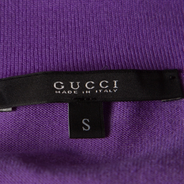 Pre Owned Gucci Purple Wool Horsebit Metal Detail V Neck Sweater Top S