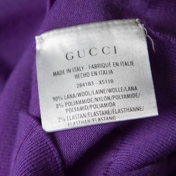Pre Owned Gucci Purple Wool Horsebit Metal Detail V Neck Sweater Top S