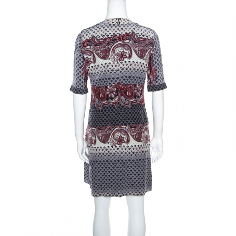 Pre Owned Gucci Multicolor Oriental Printed Silk Embellished Drop Waist Shift Dress S