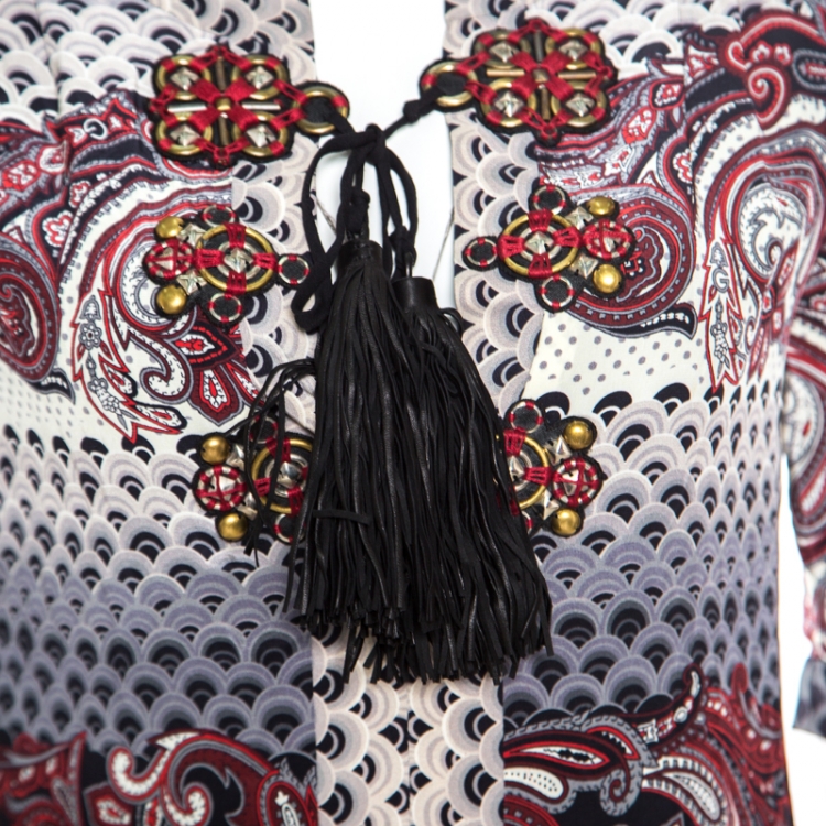 Pre Owned Gucci Multicolor Oriental Printed Silk Embellished Drop Waist Shift Dress S
