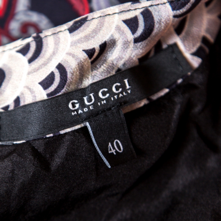 Pre Owned Gucci Multicolor Oriental Printed Silk Embellished Drop Waist Shift Dress S