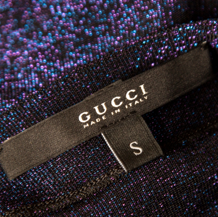Pre Owned Gucci Purple Lurex Knit Faux Wrap Front Plunge Neck Top S