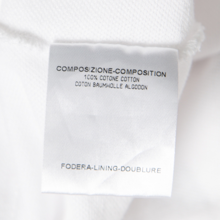 Pre Owned Gucci White Cotton Pique Web Stripe Trim Zip Front Polo T Shirt M