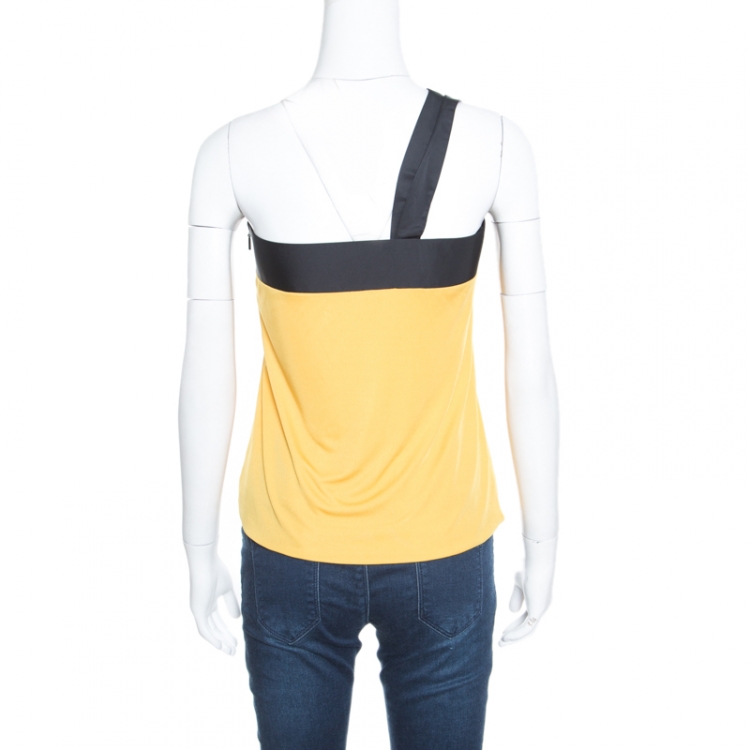 Pre Owned Gucci Yellow and Black Draped One Shoulder Top S