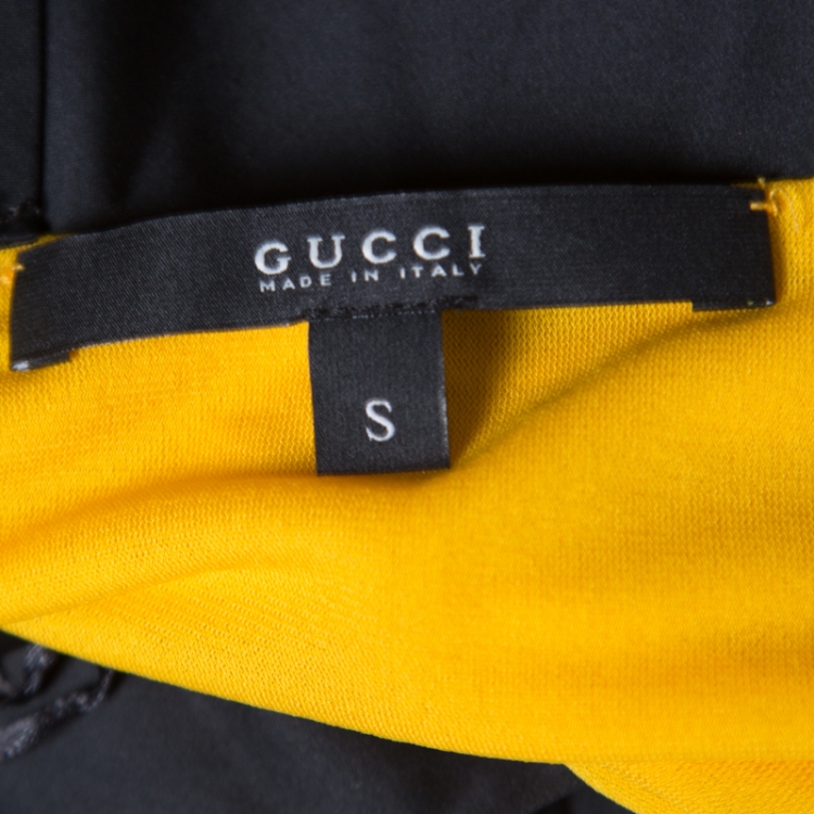 Pre Owned Gucci Yellow and Black Draped One Shoulder Top S