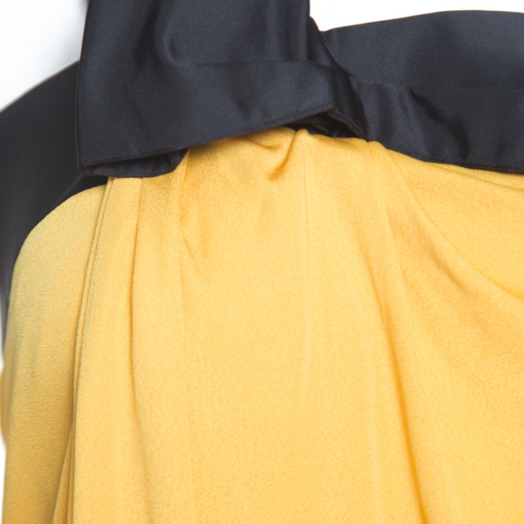 Pre Owned Gucci Yellow and Black Draped One Shoulder Top S