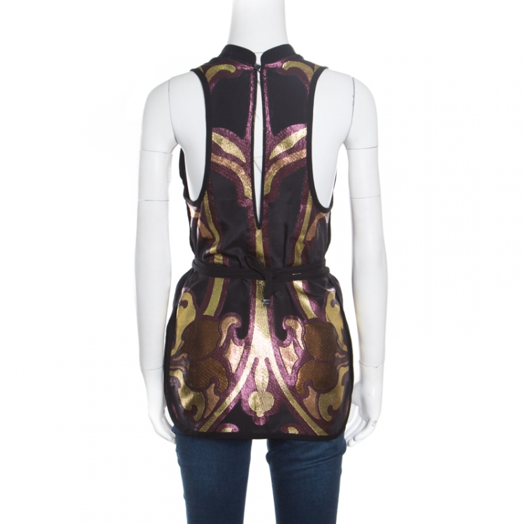 Pre Owned Gucci Black Lurex Metallic Panelled Art Nouveau Top S